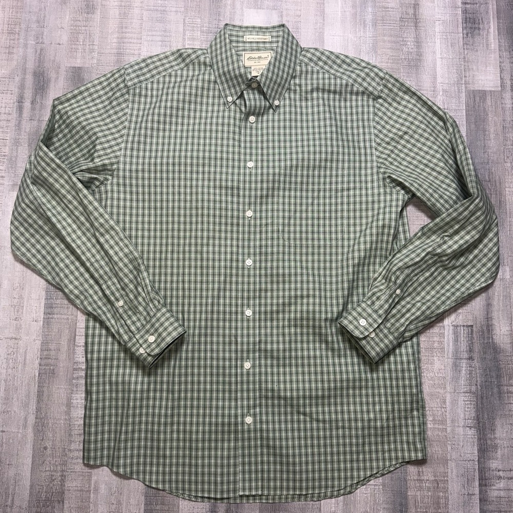 VTG Eddie Bauer Button Up Shirt Mens M Tall Green Thick Plaid Long Sleeve EUC